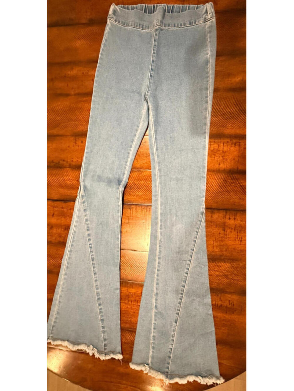 Graffiti Women's Pullon High Rise  Flare Blue Denim Jeans - Size Medium